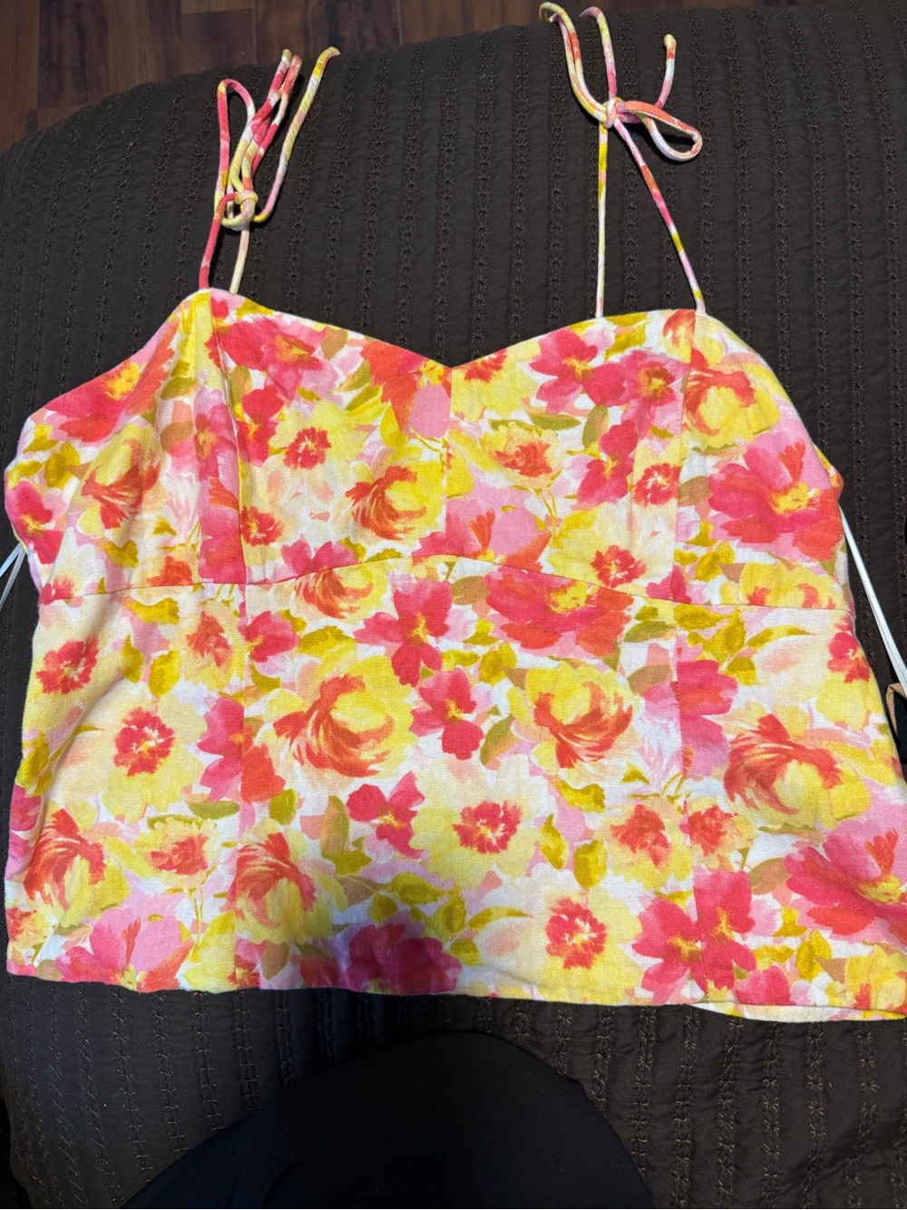 Old Navy Floral Tie-Shoulder Crop Top - Pink, Yellow & Cream